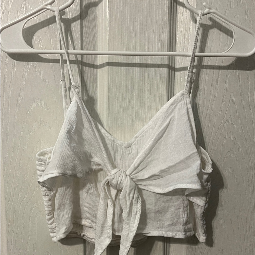 aerie White Tie-Front Cropped Cami